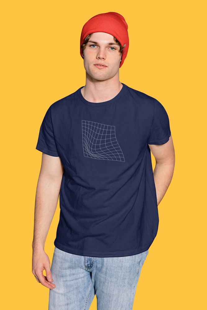 Men's t-shirt & beanie mockup, editable fashion design