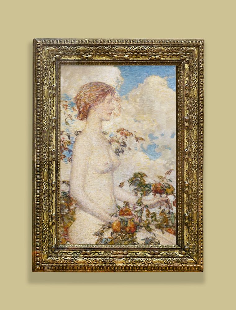 Picture frame  editable mockup, Pomona painting by Frederick Childe Hassam. Remixed by rawpixel.