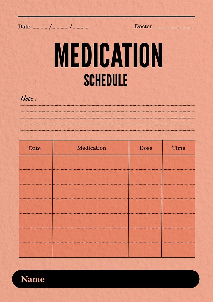 Medication schedule planner template, editable design