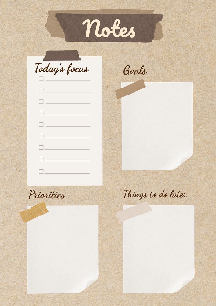 Notes planner template, editable design