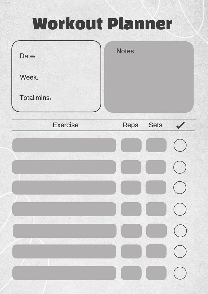 Workout planner template, editable design