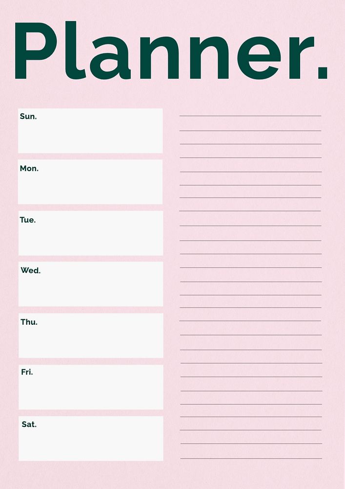 Weekly plan planner template, editable design