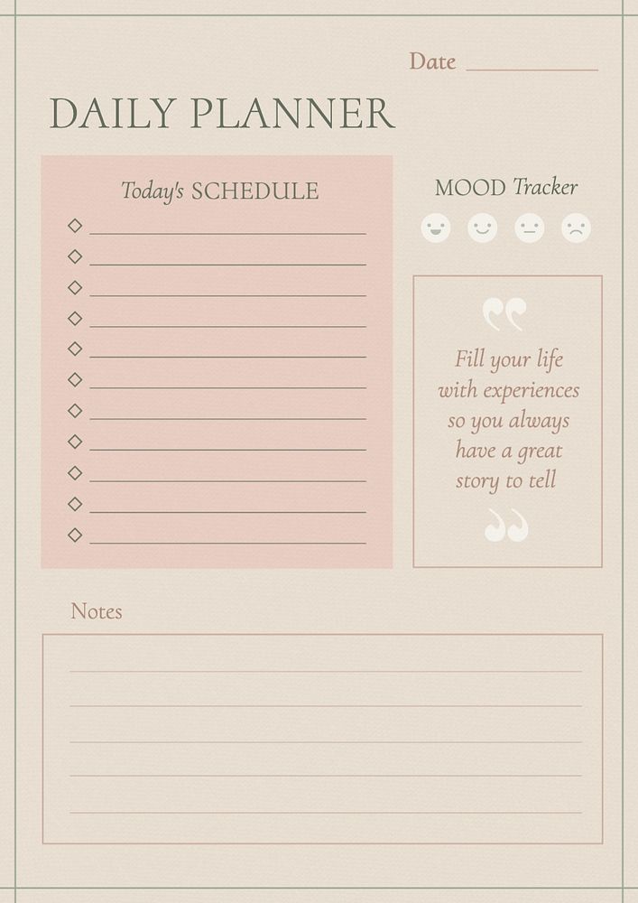 Daily planner template, editable design