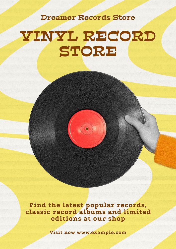 Vinyl record store poster template