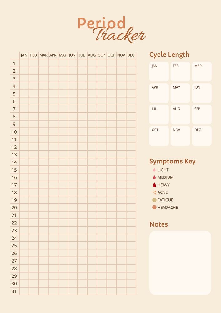 Period tracker planner template, editable design