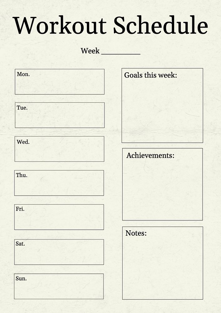 Workout schedule planner template, editable design