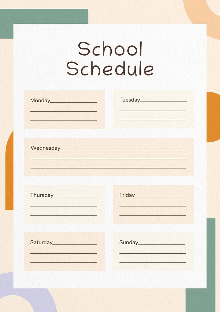 School schedule planner template, editable design