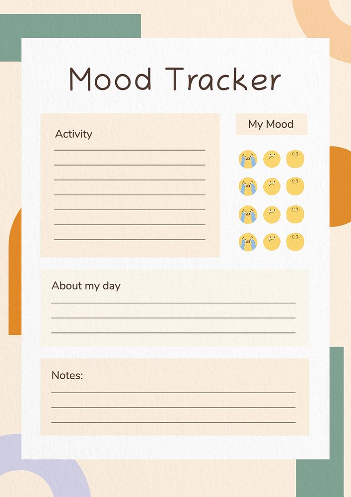 Mood tracker planner template, editable design