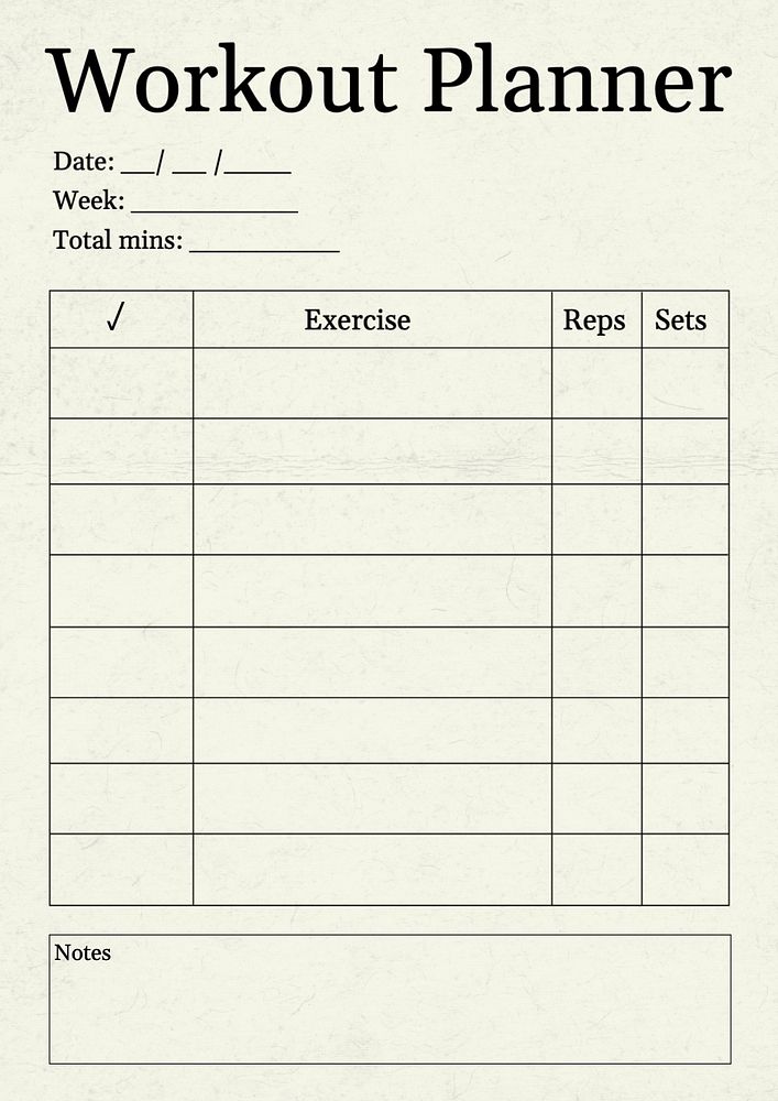 Workout planner template, editable design