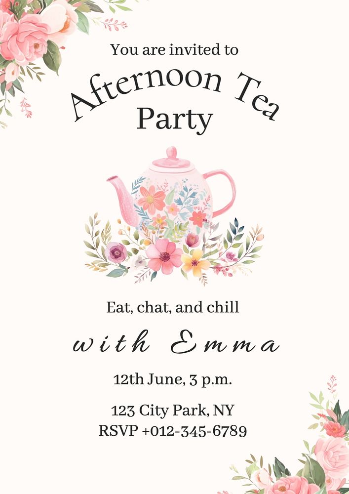 Tea party invitation poster template | Premium Editable Template - rawpixel