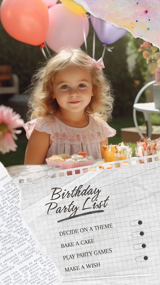 Birthday party list Instagram story template, editable text