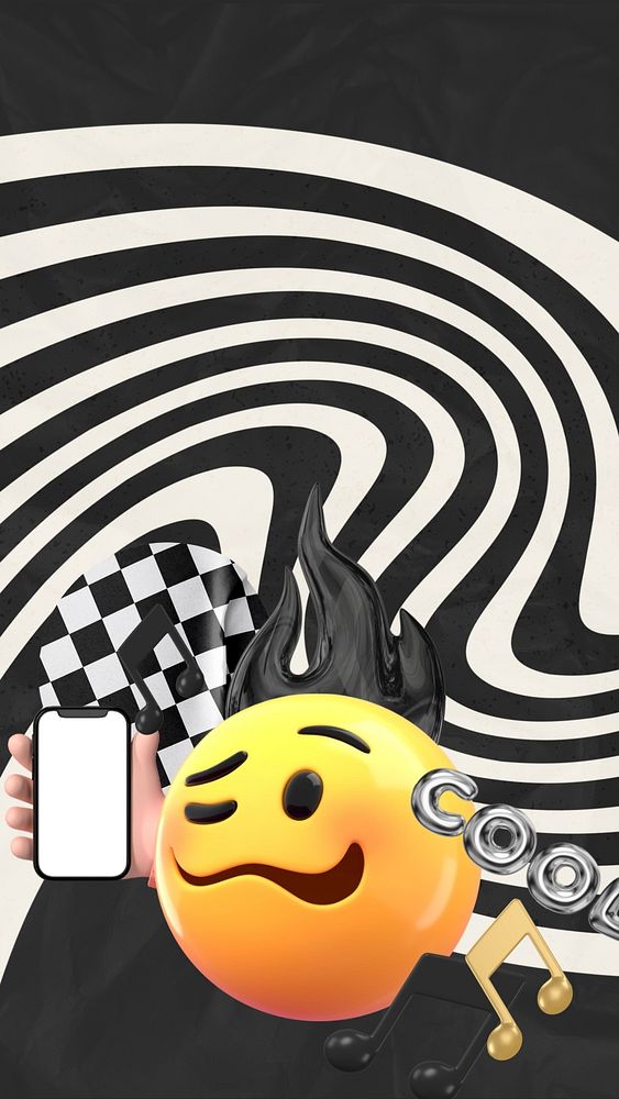 Black distorted mobile wallpaper, entertainment emoticons background, editable design. BANGKOK, THAILAND, 16 NOVEMBER 2022