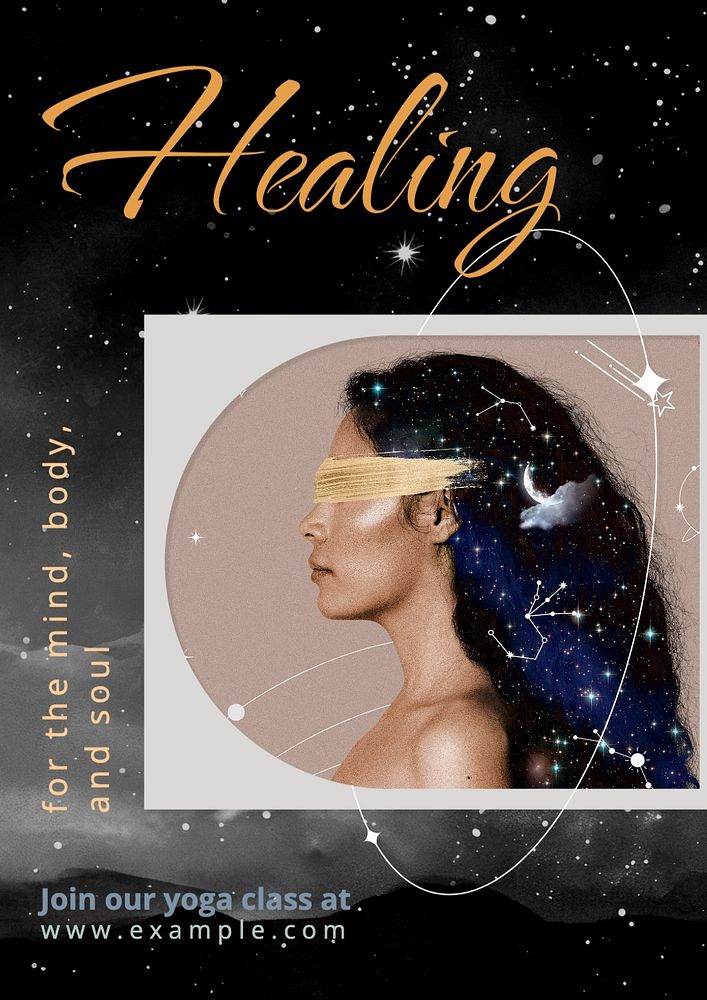 Healing, yoga class editable poster template