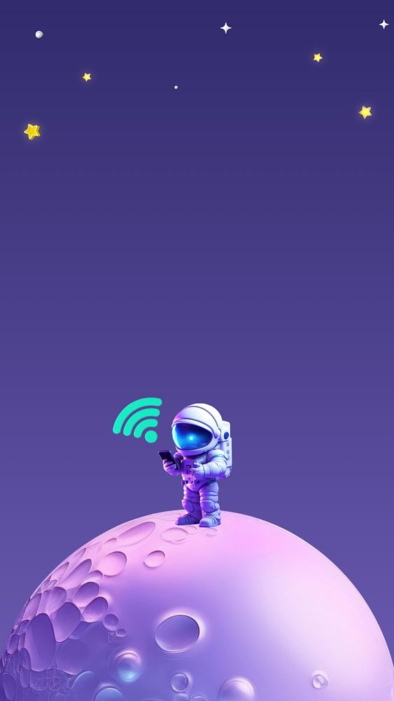 Purple iPhone wallpaper, 3D wifi astronaut illustration editable design