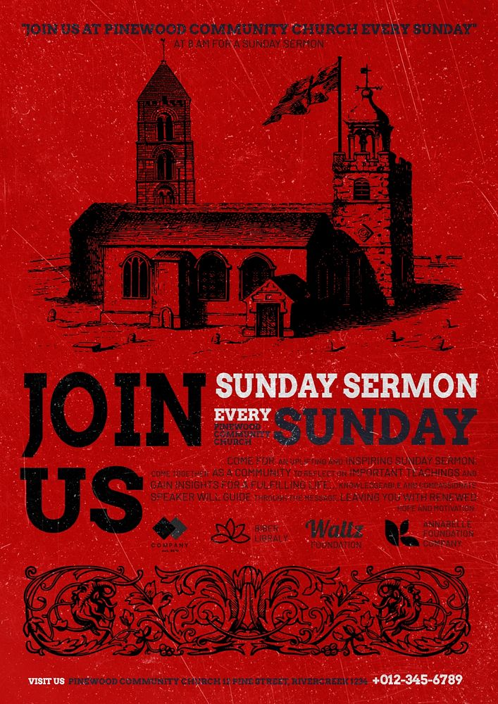 Sunday sermon poster template, editable text and design