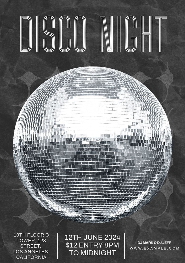 Disco night  poster template, editable text and design