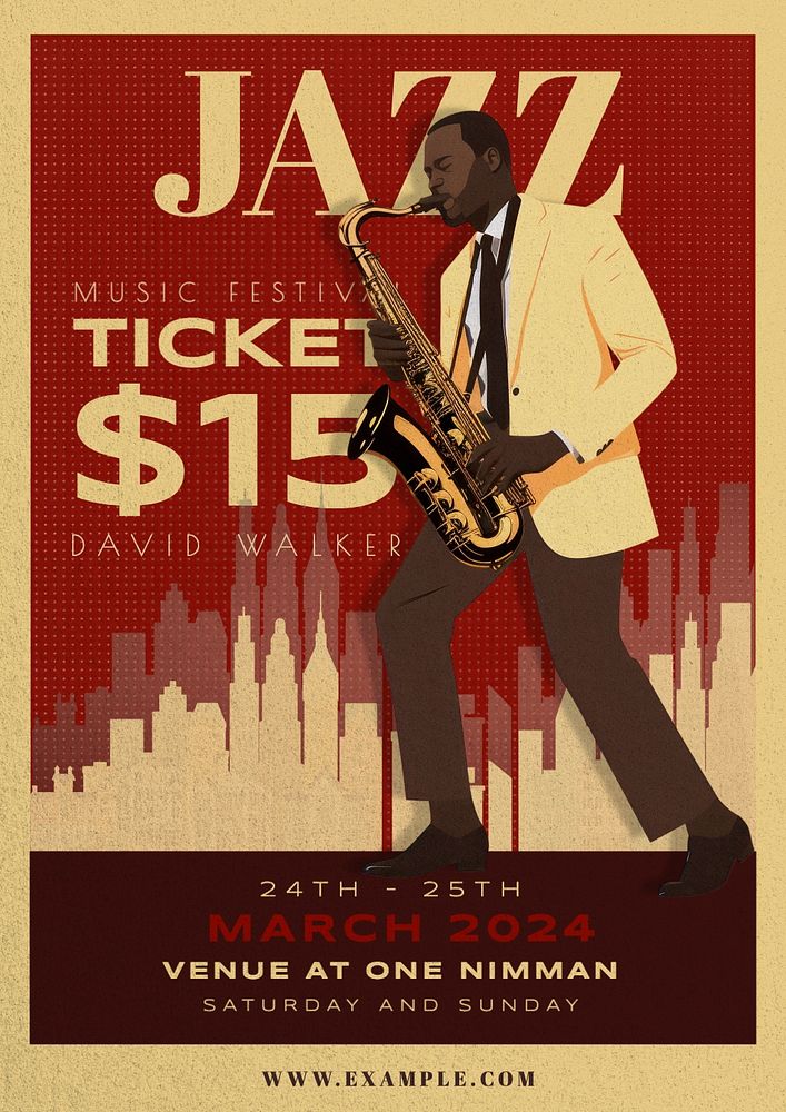 Jazz music festival poster template, editable text and design