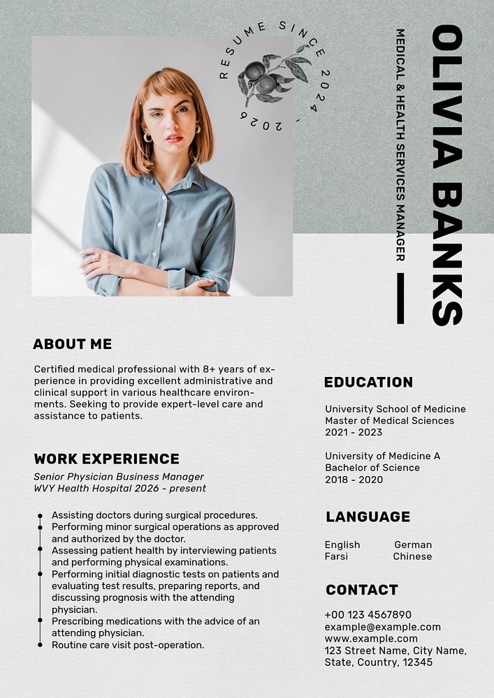 Minimal design resume template, editable text