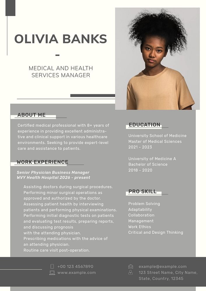 Modern resume template, editable text