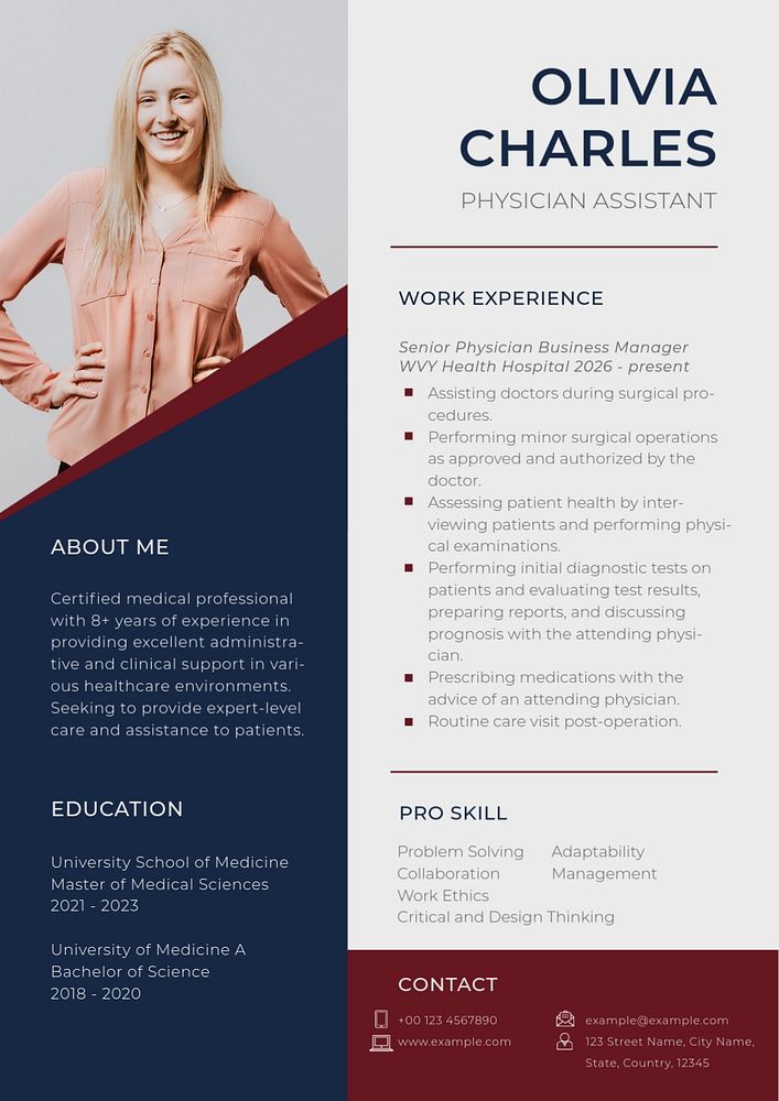 Modern geometric resume template, blue & red, editable text