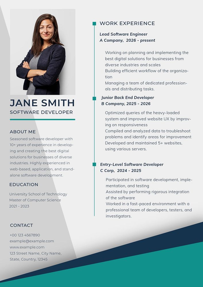 Modern design resume template, attachable photo, editable text