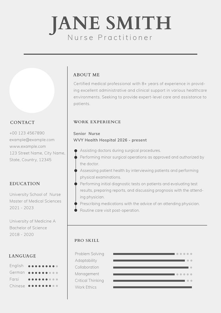 Simple photo resume template, editable text