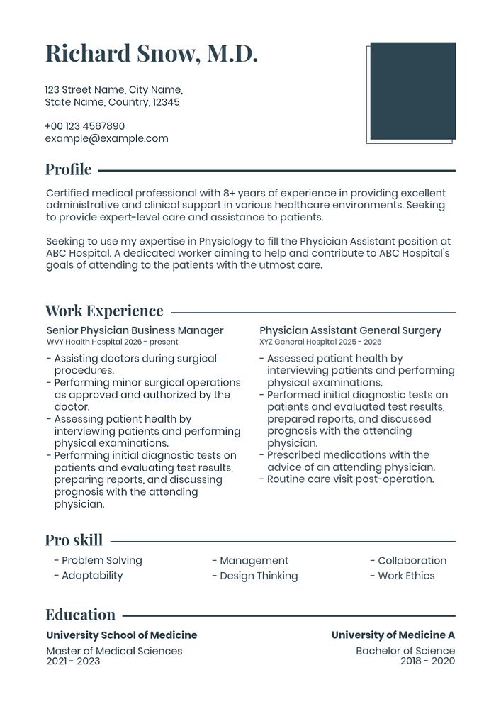 Professional resume template, attachable photo, editable text