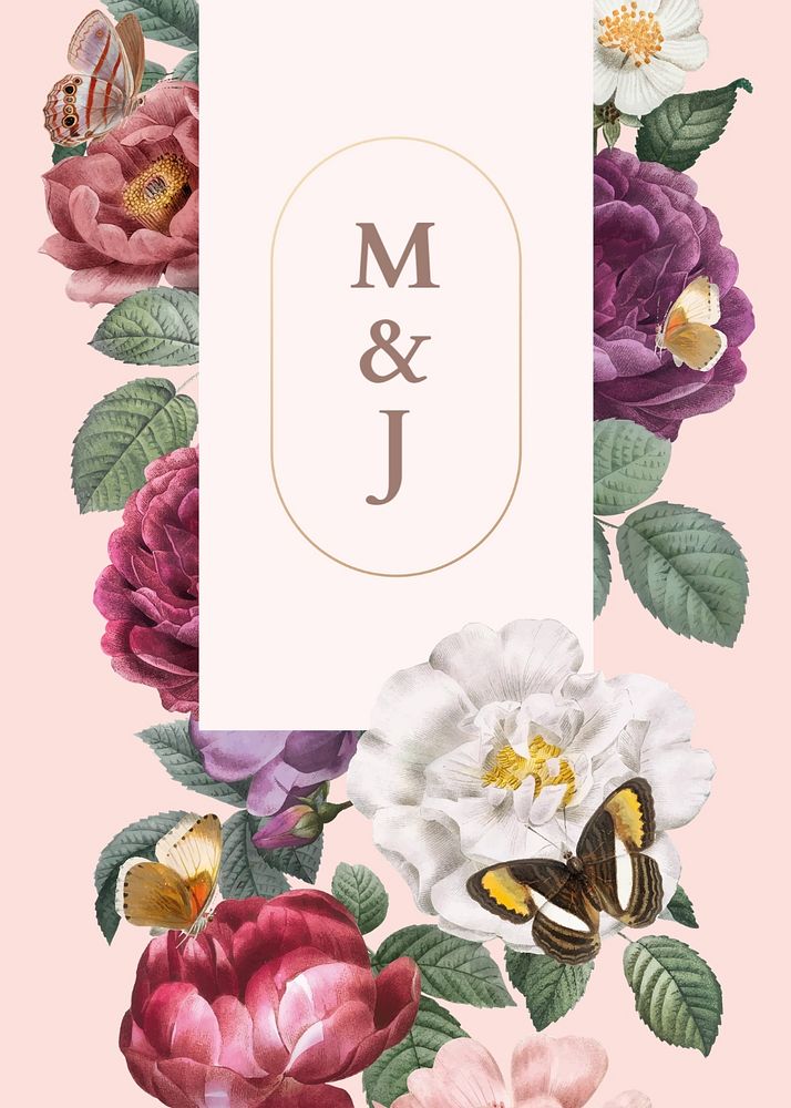 Wedding invitation card template, editable text and floral design