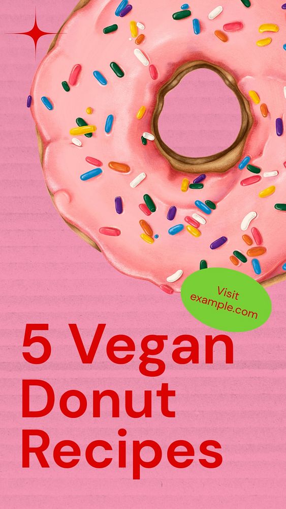 Vegan donut recipes Instagram story template, editable text and funky design