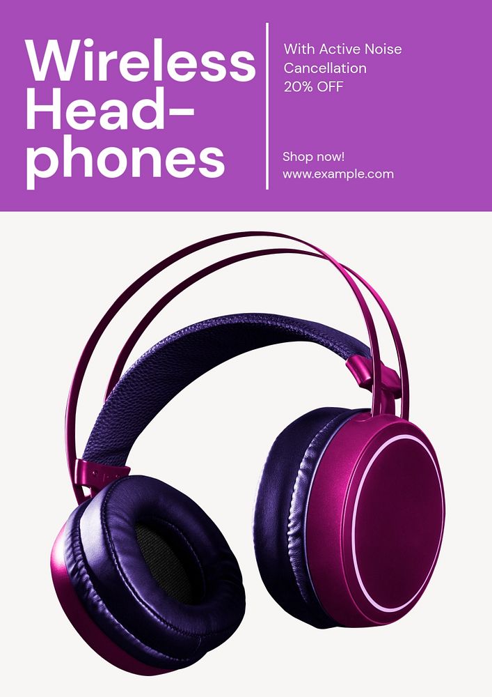 Wireless headphone poster template, editable advertisement