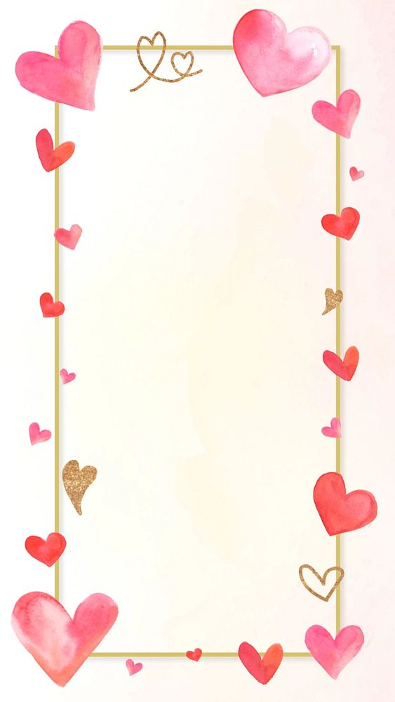 Watercolor heart frame, editable background