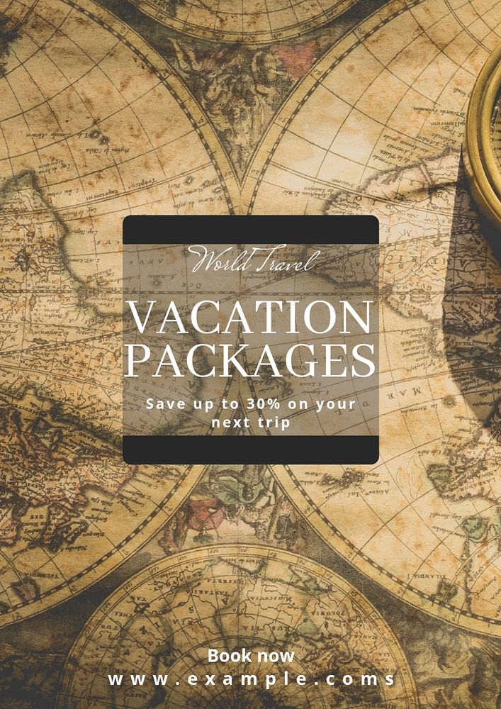 Vacation packages  poster template, editable text & design