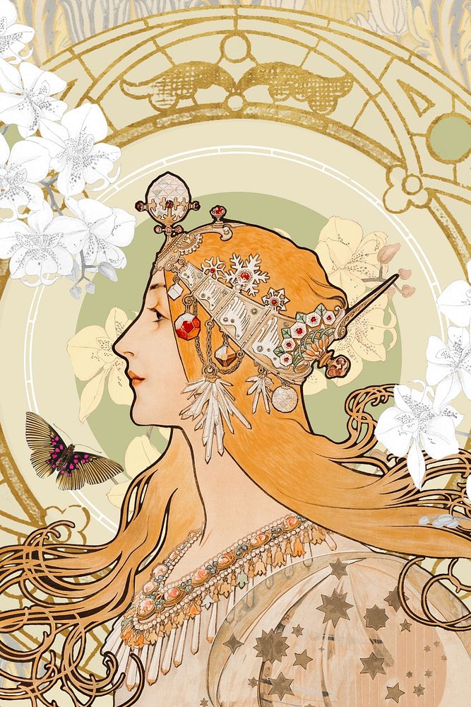 Alphonse Mucha's woman, art nouveau vintage illustration. Remixed by rawpixel.