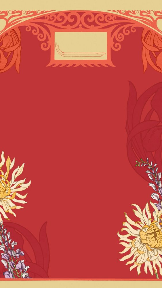 Art nouveau frame iPhone wallpaper, vintage flower illustration. Remixed by rawpixel.