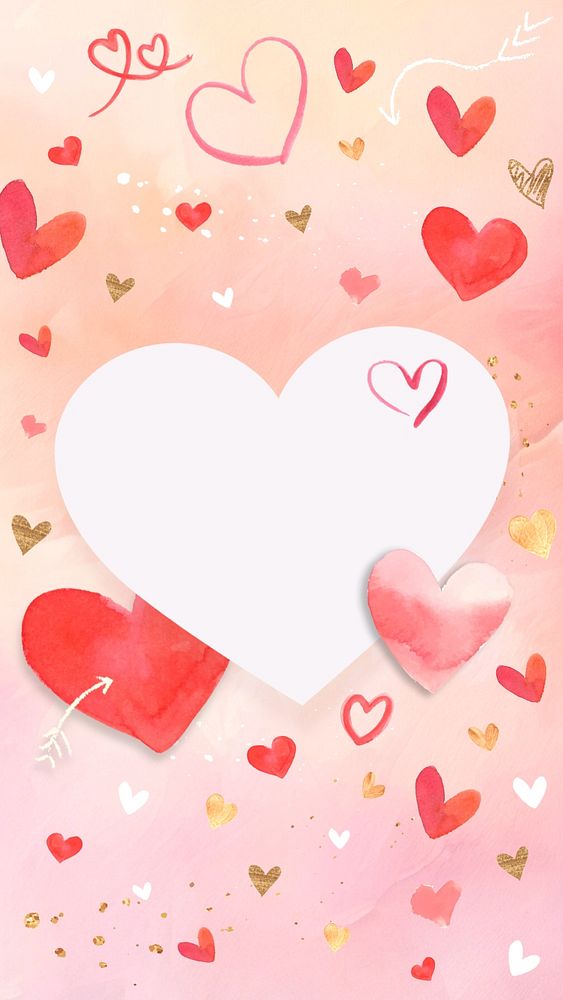 Watercolor heart frame, editable background
