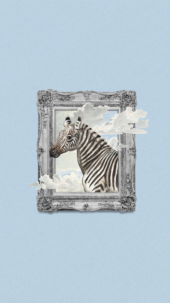 Vintage zebra frame iPhone wallpaper, aesthetic animal. Remixed by rawpixel.