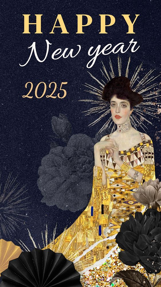 New Year Instagram story template, Gustav Klimt's art nouveau illustration, remixed by rawpixel