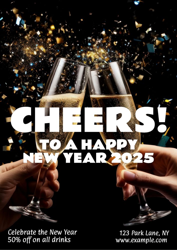 New year cheers poster template, editable text and design