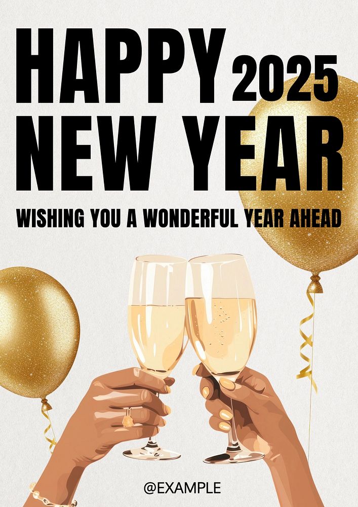 Happy new year poster template, editable text and design