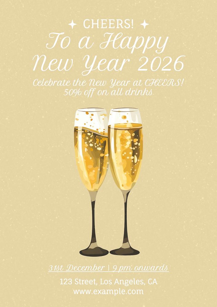 New year cheers poster template, editable text and design