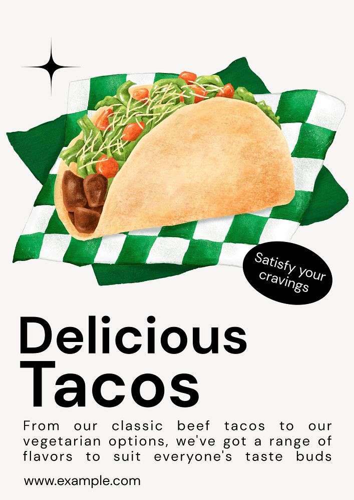Delicious tacos poster template, editable text & design