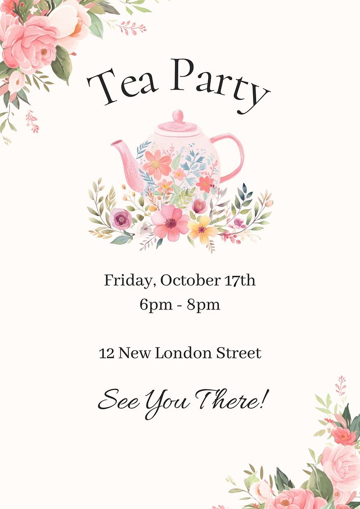 Tea party invitation poster template