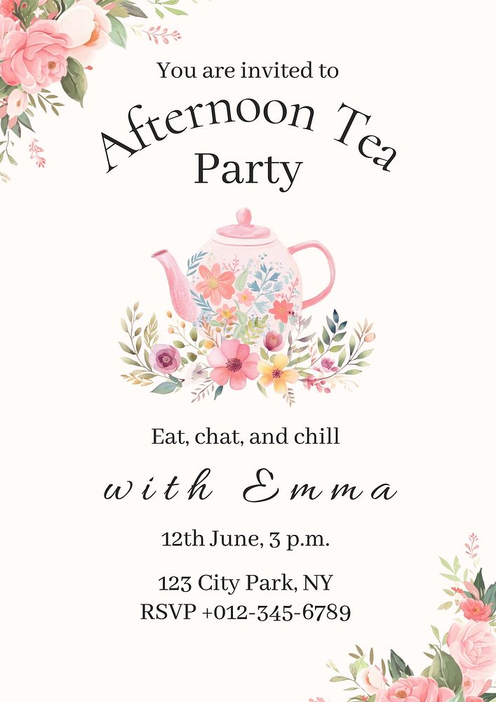 Tea party invitation card template