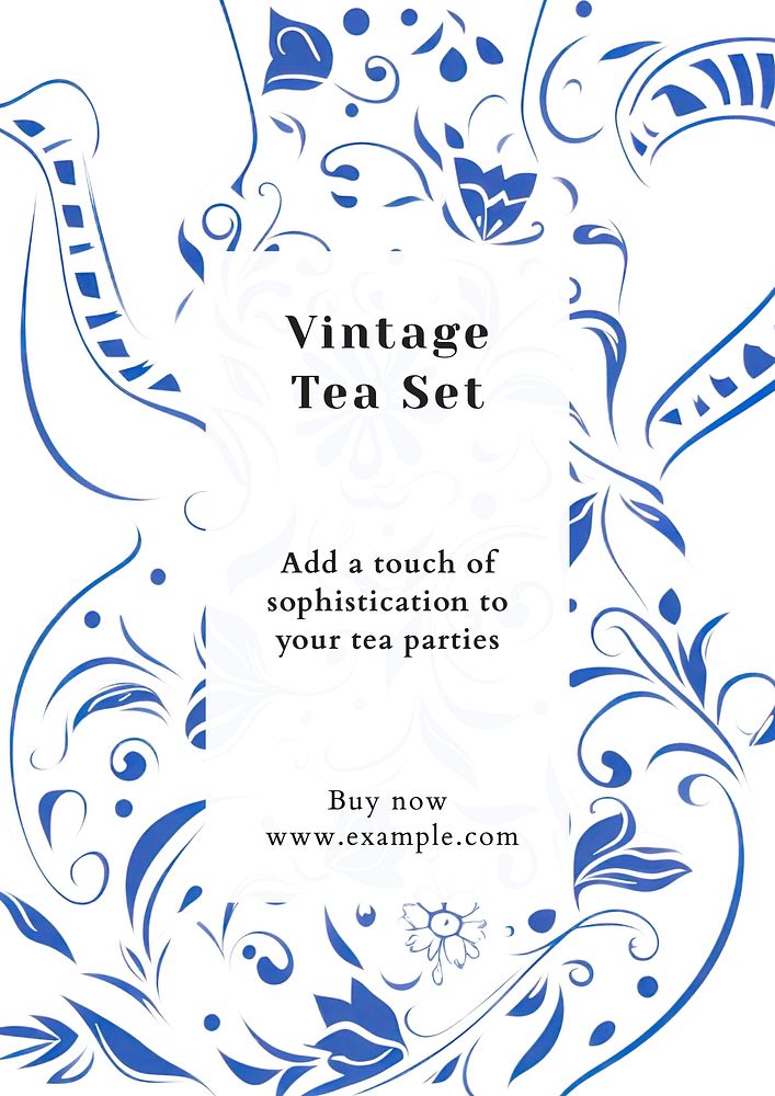 Vintage tea set poster template