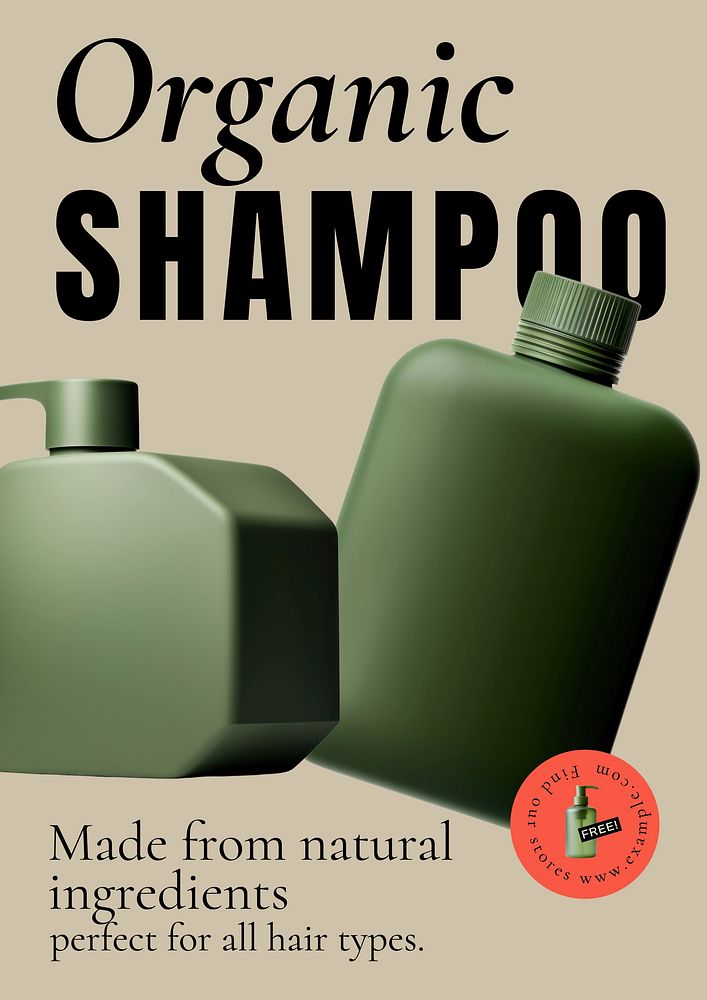 Organic, natural shampoo poster template