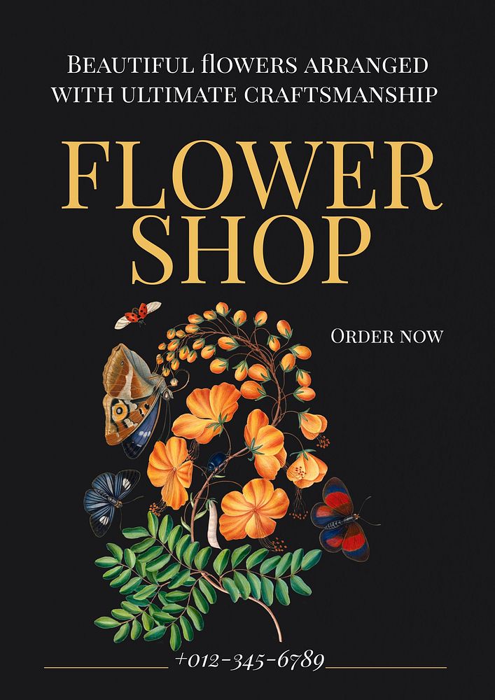 Flower shop  poster template, editable text & design
