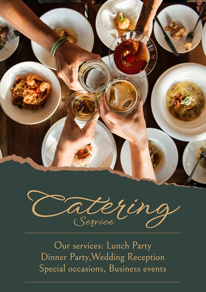 Catering service poster template, editable text and design