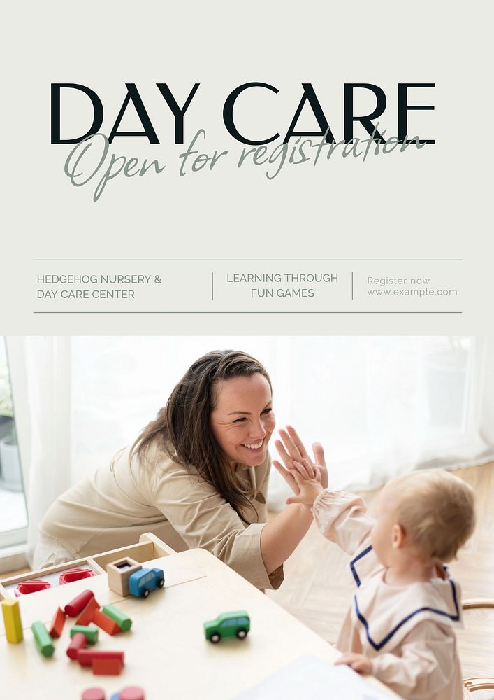 Day care registration  poster template, editable text and design