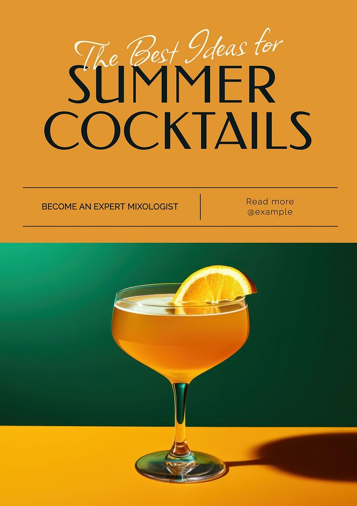 Summer cocktails poster template, editable text and design