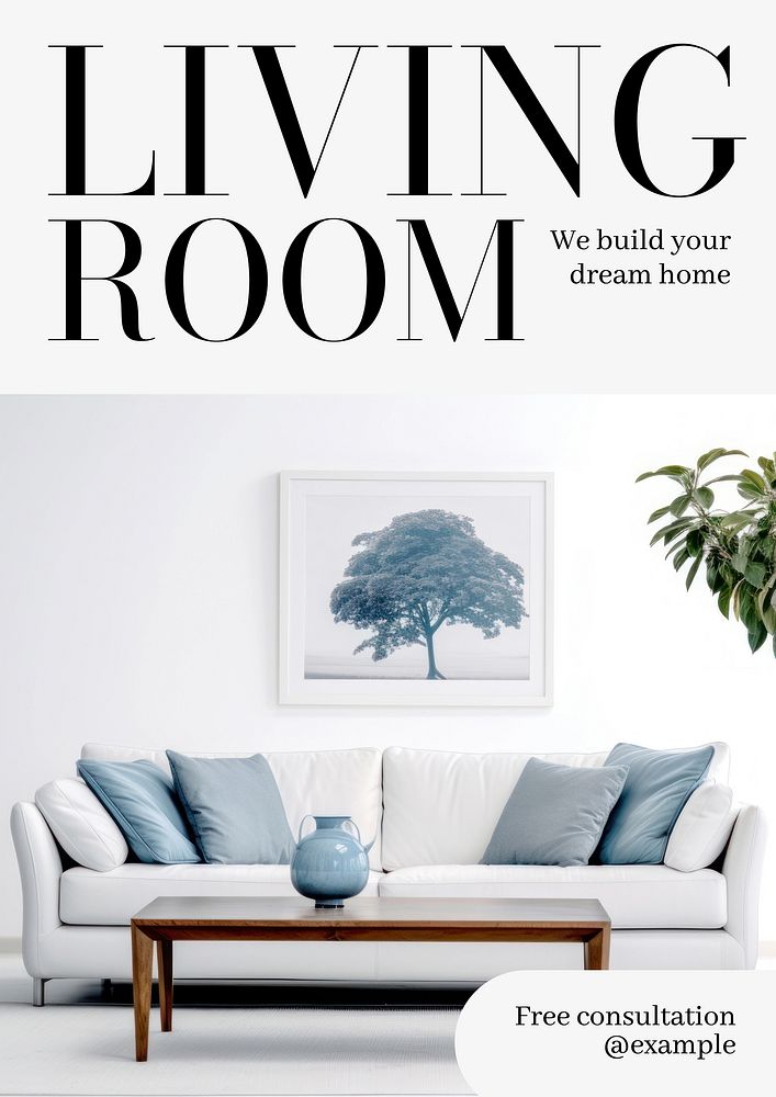 Living room poster template, editable text